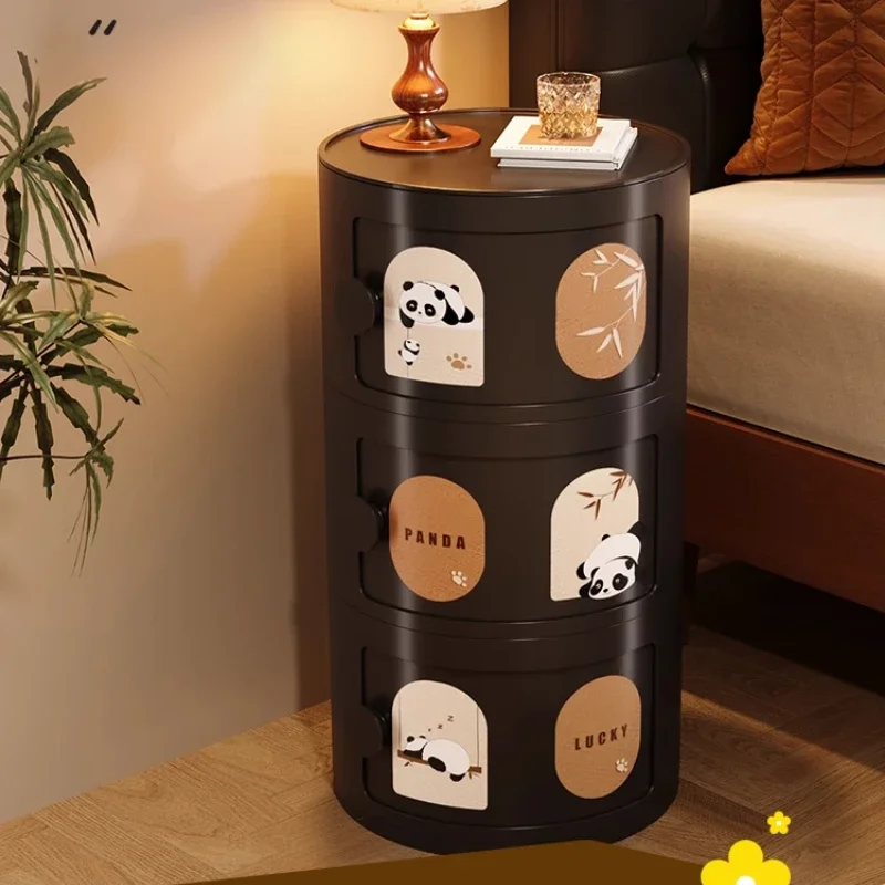 Medieval Style Creative Panda Bedroom Bedside Table Round Sofa Side Storage Shelf Simple Plastic Storage Cabinet Nightstands