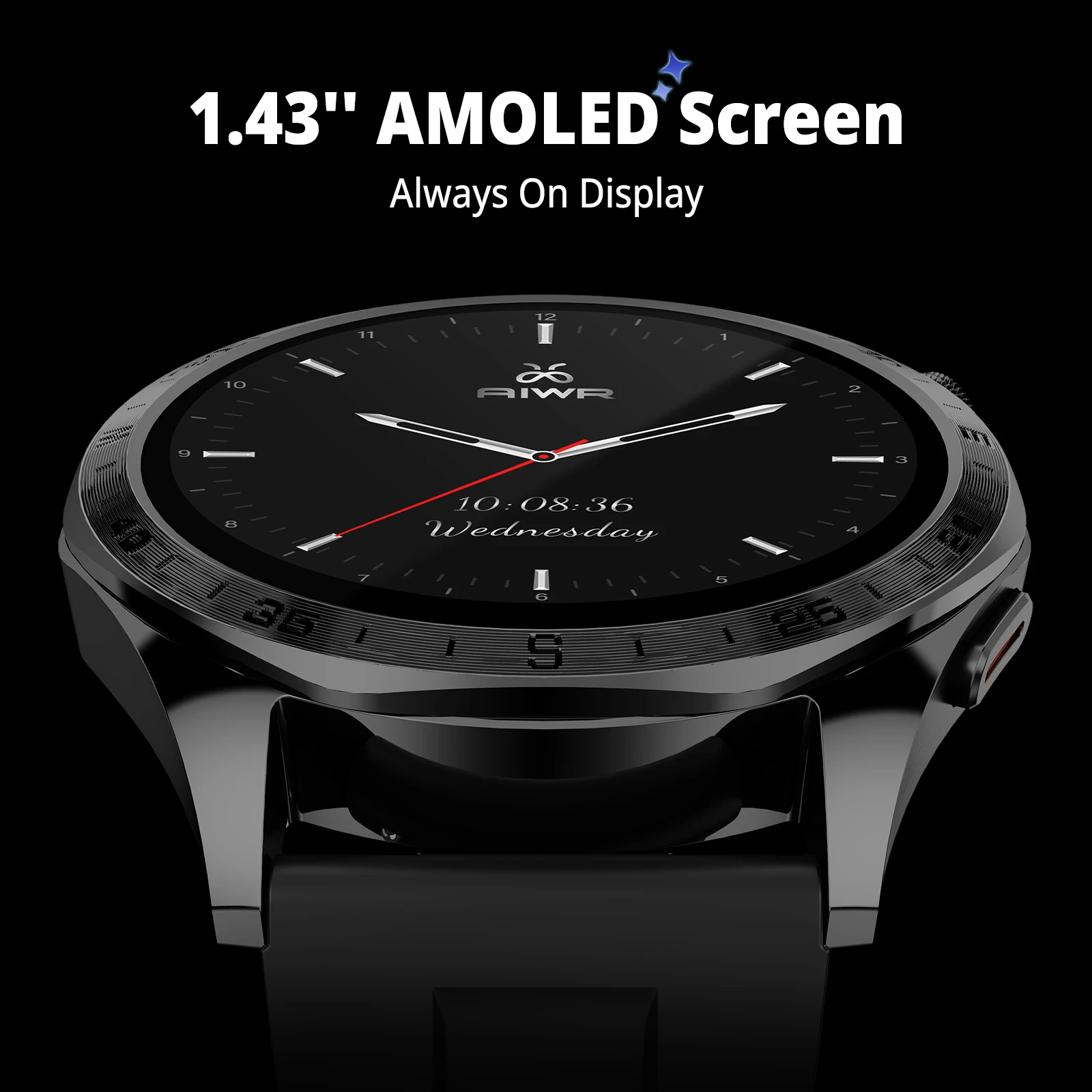 

AIWR Peps 1R Smartwatch with 5ATM Water Resistance,GPS,1.43" HD AMOLED Display, AI Faces, 24/7 Monitoring，Bluetooth Calls