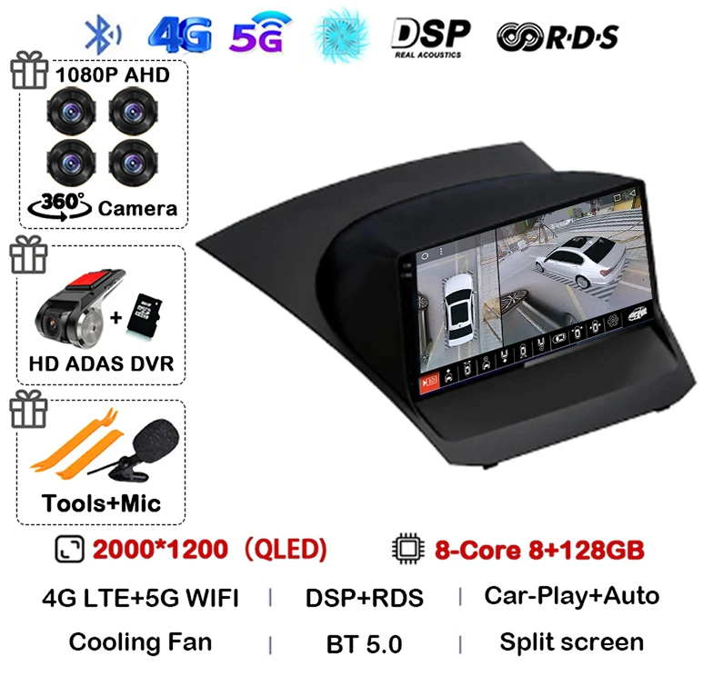 Android 16 Carplay Auto voor Ford Fiesta Mk 6 2009 2010 2011 2012 2013 2014 - 2018 Multimedia autoradio speler WiFi+4G DSP GPS 2DIN