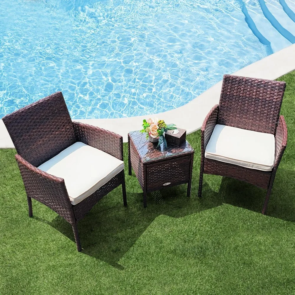 

Garden Furniture Sets, 3-piece Outdoor Patio Furniture Set Porch Reception Rattan Wicker Chairs with Coffee Table, Mixed Brown