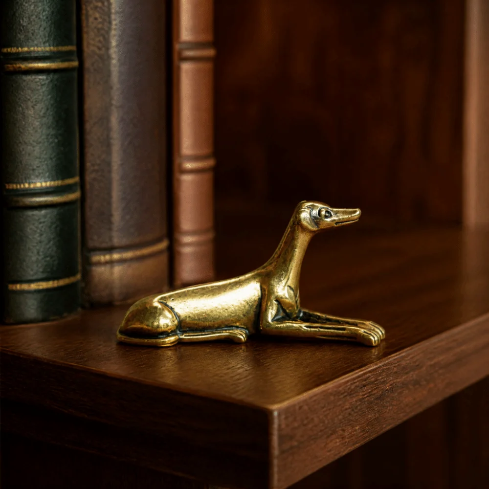 Hand-Carved Brass Greyhound Figurine Exquisite Antique Finish Zodiac Dog Tea Pet Elegant Vintage Miniature Dog Statue