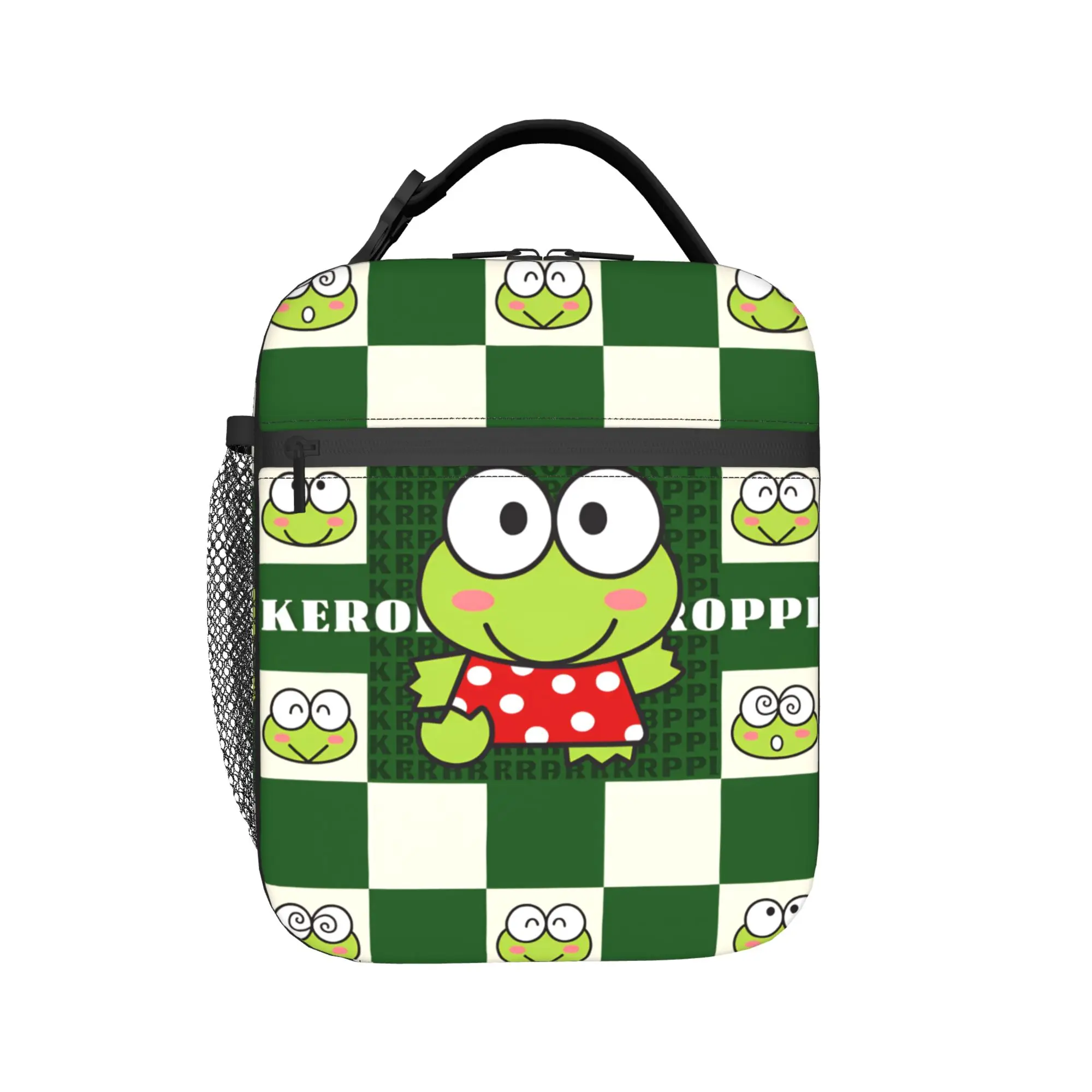 Keroppi Kerokero Green Cartoon Character Lunch Bag For Unisex  Print Outdoor Picnic Lunch Box Fashion Portable Oxford Cooler Bag