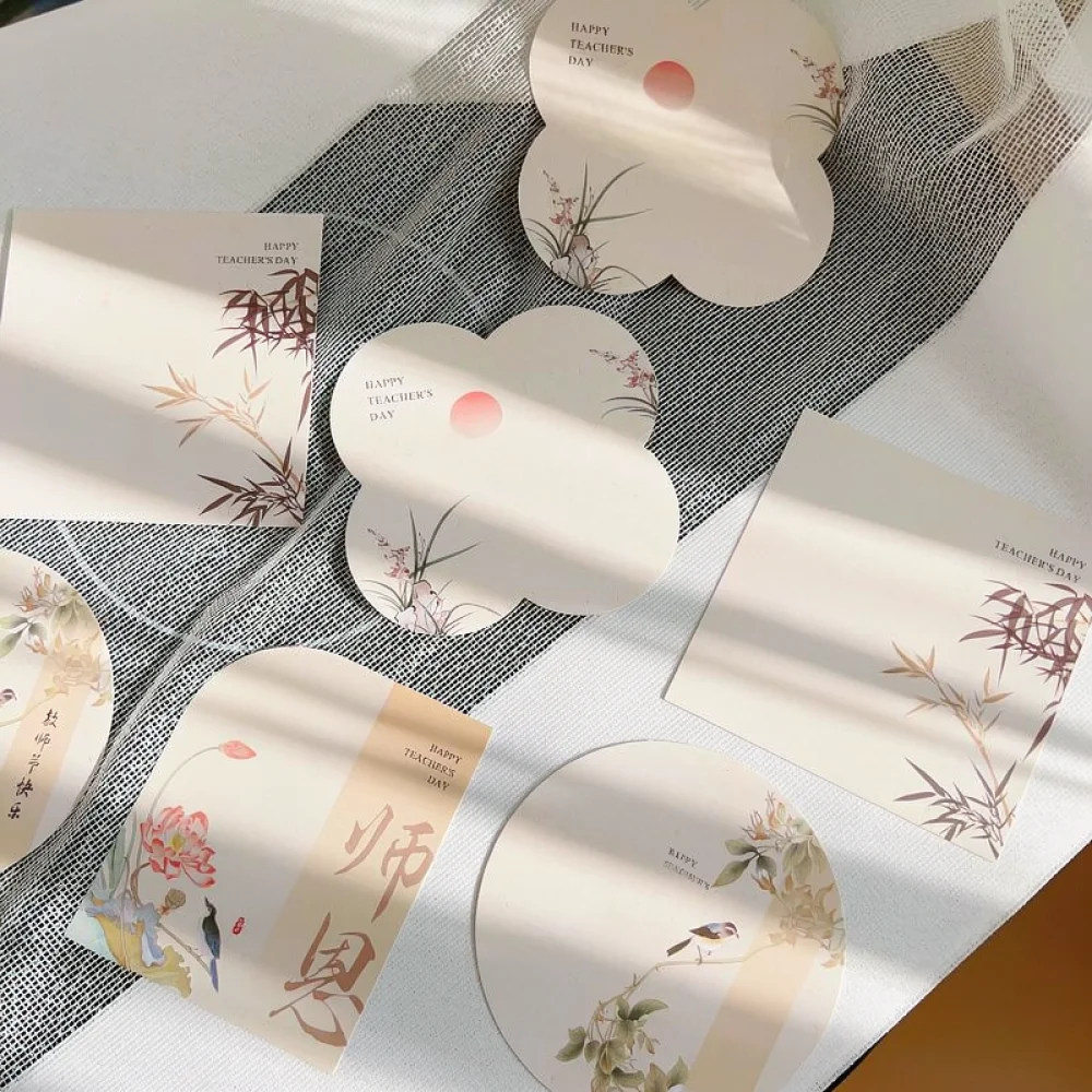 For Xinyou Teacher Day Blessing Card Chinese Style Floral Pattern Shaped Note Thank You Gift Elegant Stationery Set