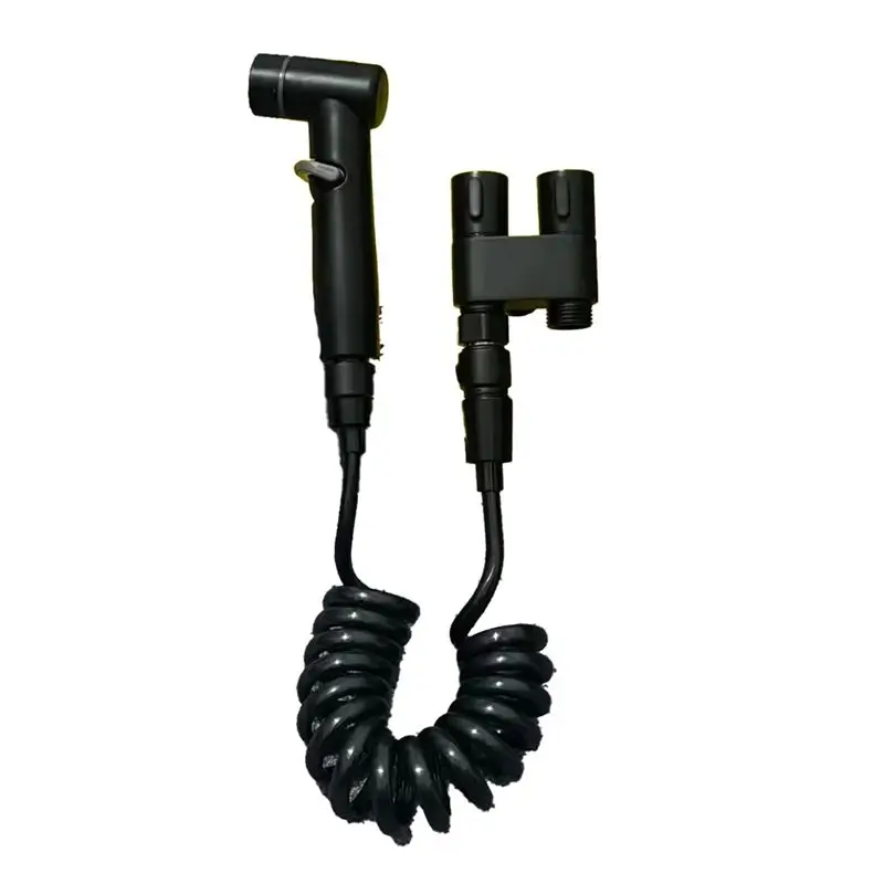 AB46-Flushing Device Handheld Bidet Pressurized Nozzle Double Outlet Angle Valve Pressurized Nozzle Black