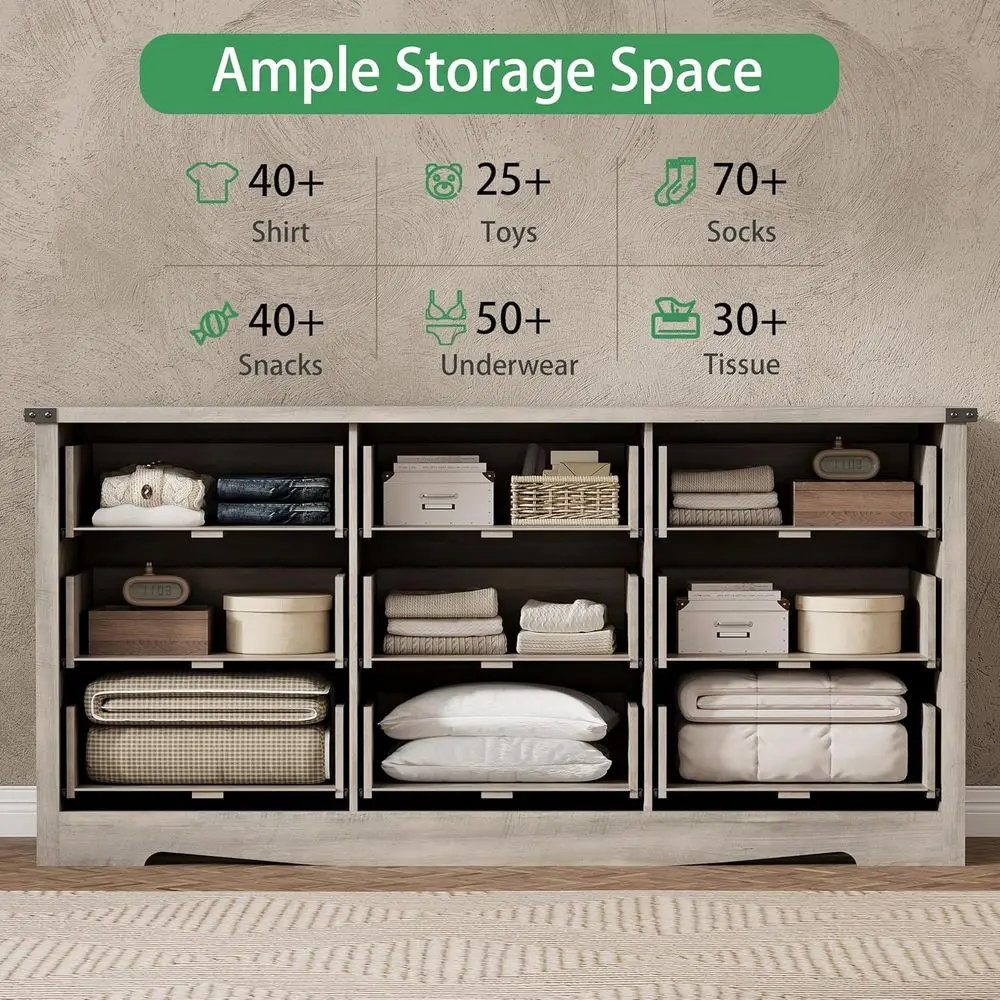 Commode moderne en bois à 9 tiroirs avec rangement profond, poignées en métal, adaptée à la chambre, au salon et à l'entrée