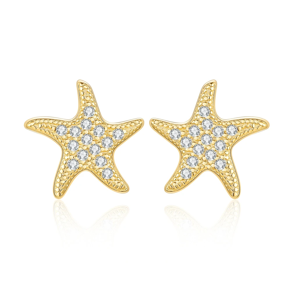 

D Color Moissanite Earrings S925 Sterling Silver Plated with 18K Gold Starfish Ear Studs for Woman Party Jewelry Gift