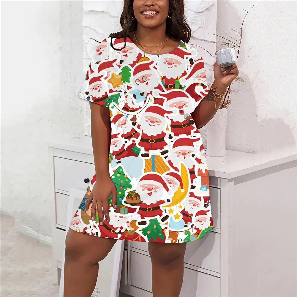 New Year Christmas Party Women Mini Dresses Funny Santa Claus Streetwear Casual Hip Hop Dress Loose Plus Size Odzież damska