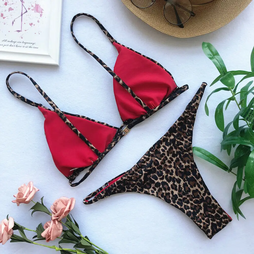 Bañador Sexy de leopardo para mujer, conjunto de Bikini para playa, traje de baño para vacaciones y piscina, 2024