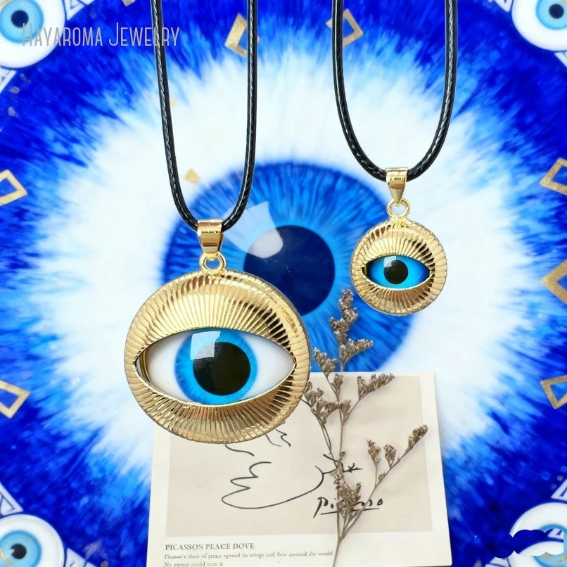

10Pcs Turkish Blue Pendant Necklace Women Protection Gift Evil Eye Waterproof Leather Rope Jewelry