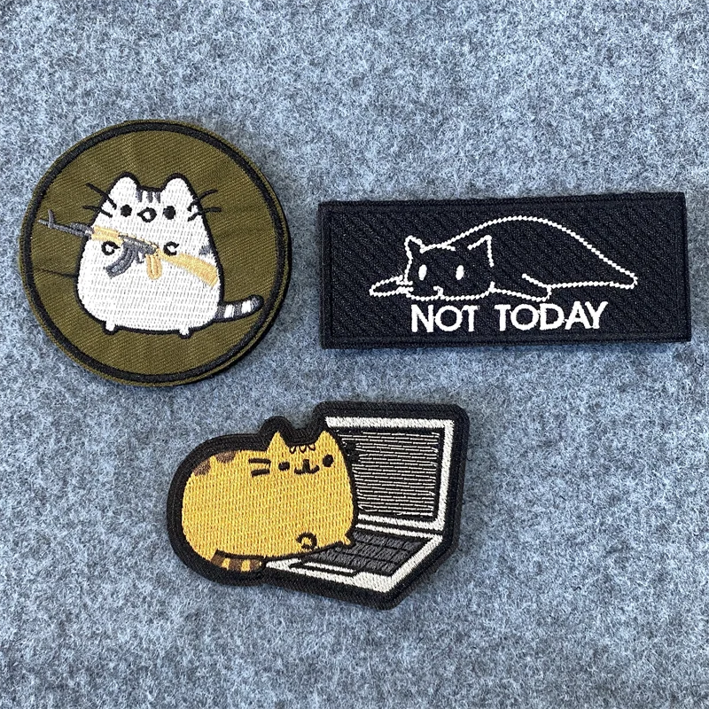 Cute Kitten Embroidered Patches Are NOT TODAY Cat Stickers for Military Tactical Badge Hook and Loop Armband Backpack Patches