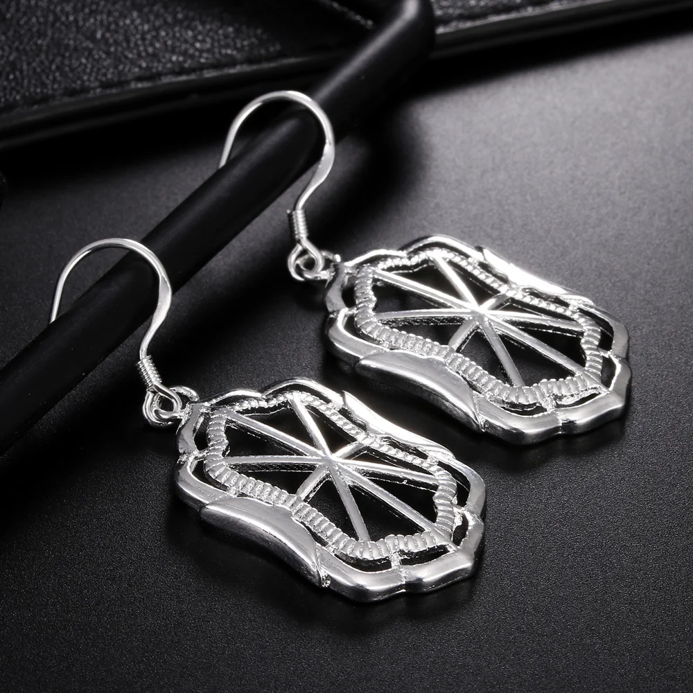 925 Sterling Silver Earrings Polygonal Hollowing Drop Earrings For Women Jewelry Fashion Party and Daily Wear