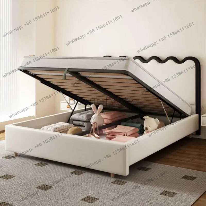 LJY French cream wind ripple leather bed light luxury small apartment wabi sandy wind ins