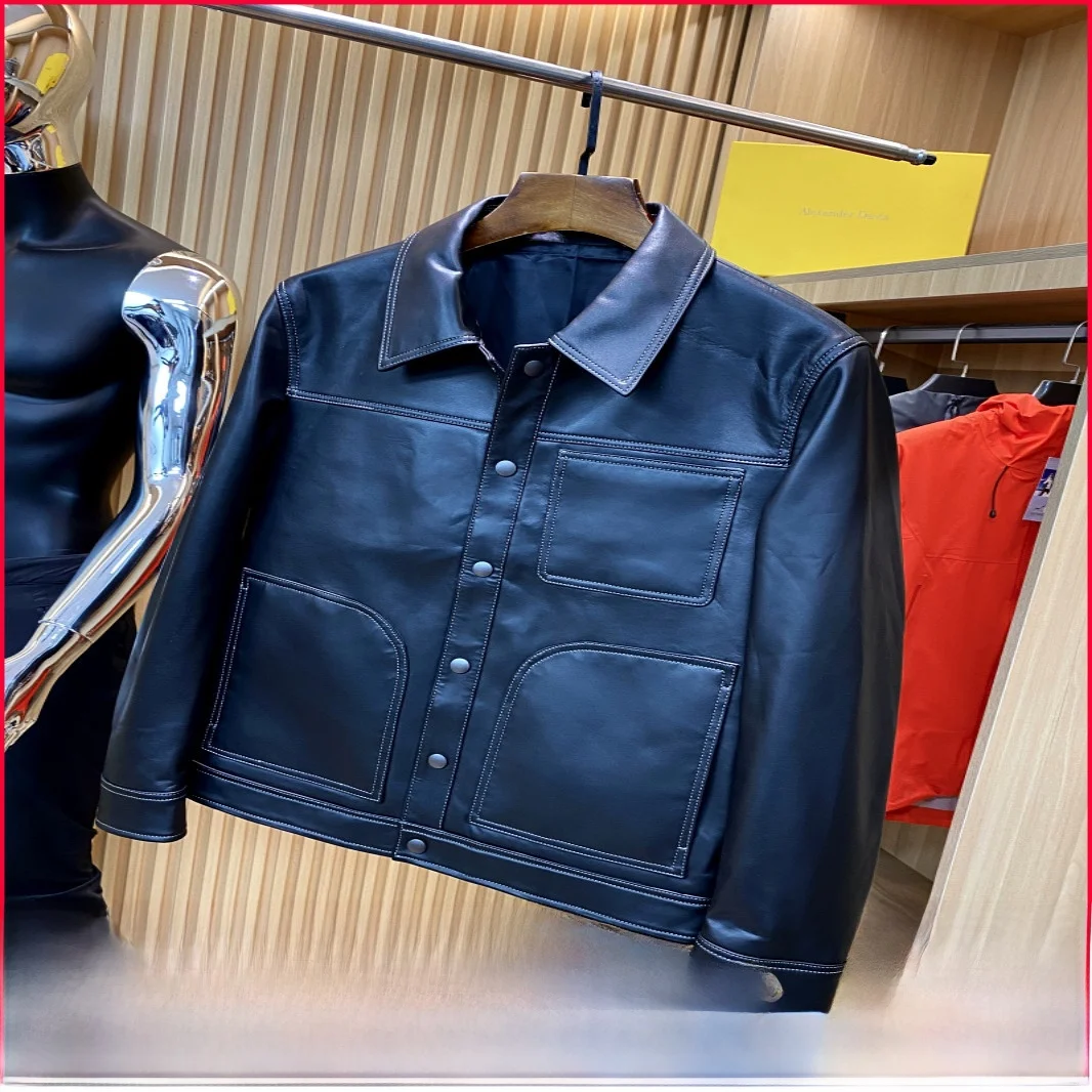 

Italian Luxury Men's Slim Fit eep Leather Jaet Genuine Leather Spring New Arrival Faionable Casual Sle Pure Color