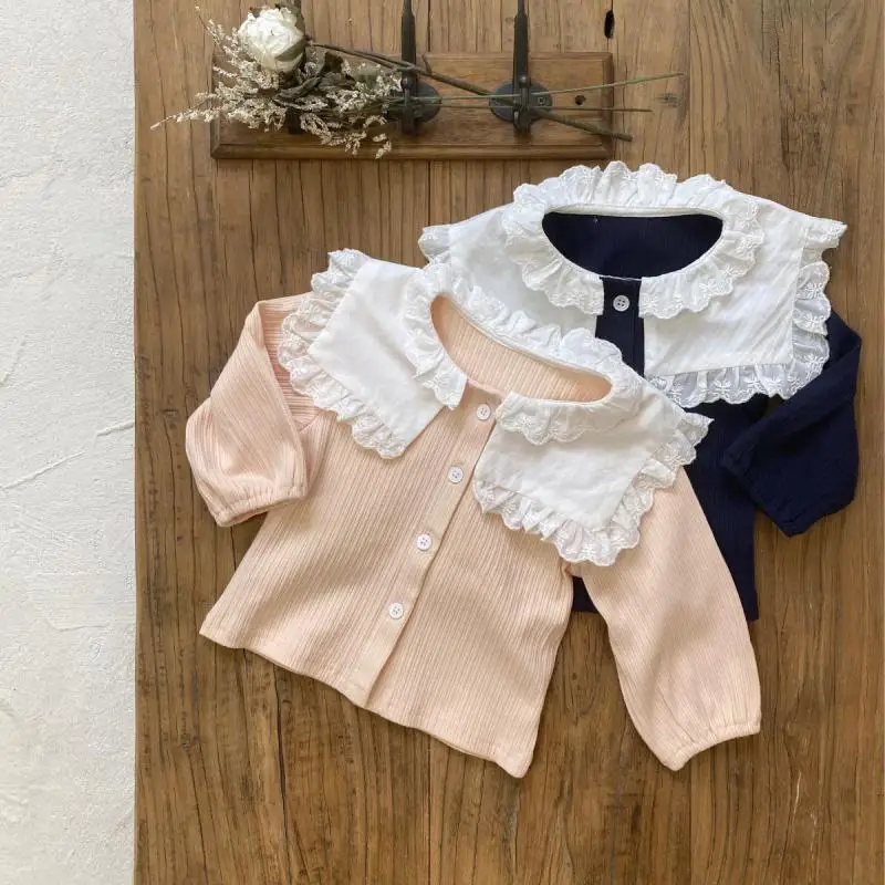 

2024 Autumn New Baby Girl Lace Collar Cardigan Infant Long Sleeve Coat Toddler Girl Cotton Jacket Children Clothes