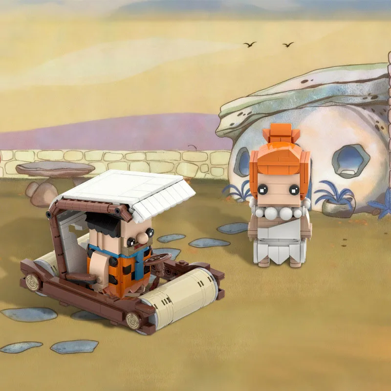 

MOC DIY Toy Sets The Flintstonesed Building Animation Figure Fred and Wilma with Classic Stone Car Bricks Toy for Adults Gift