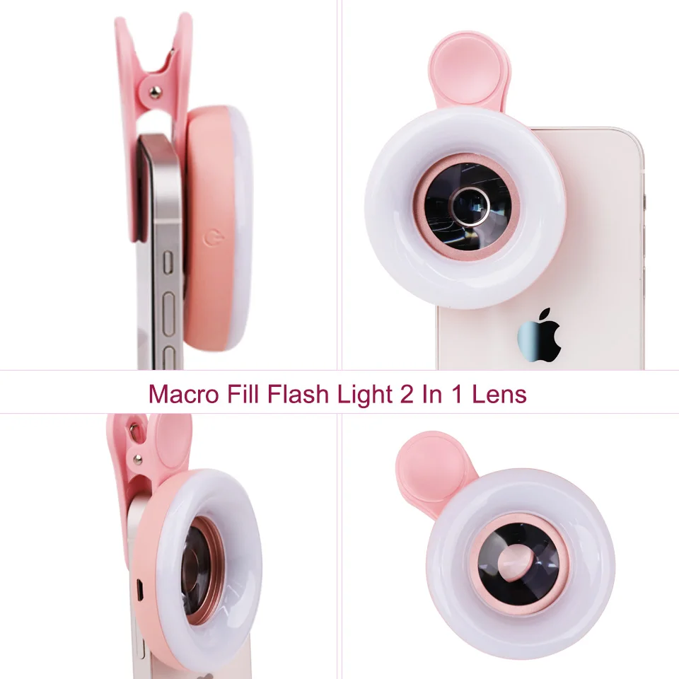 

NEW HD 15X Macro Mobile Phone Camera Lens with LED Ring Fill Light Selfie Live Streaming Lamp Universal Smartphone Photograph
