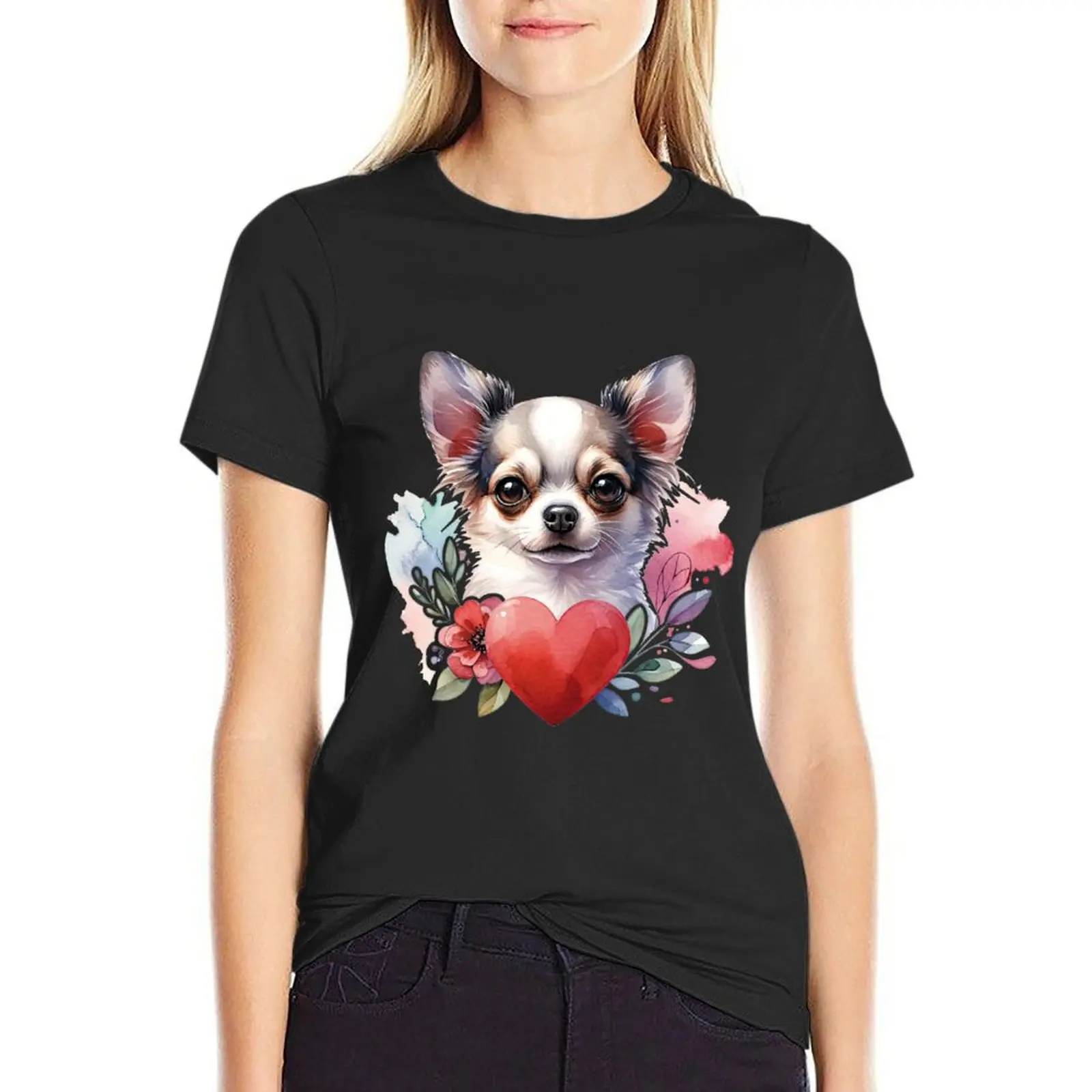 Chihuahua dog portrait T-Shirt plus size tops summer tops summer top white t-shirt dress for Women sexy