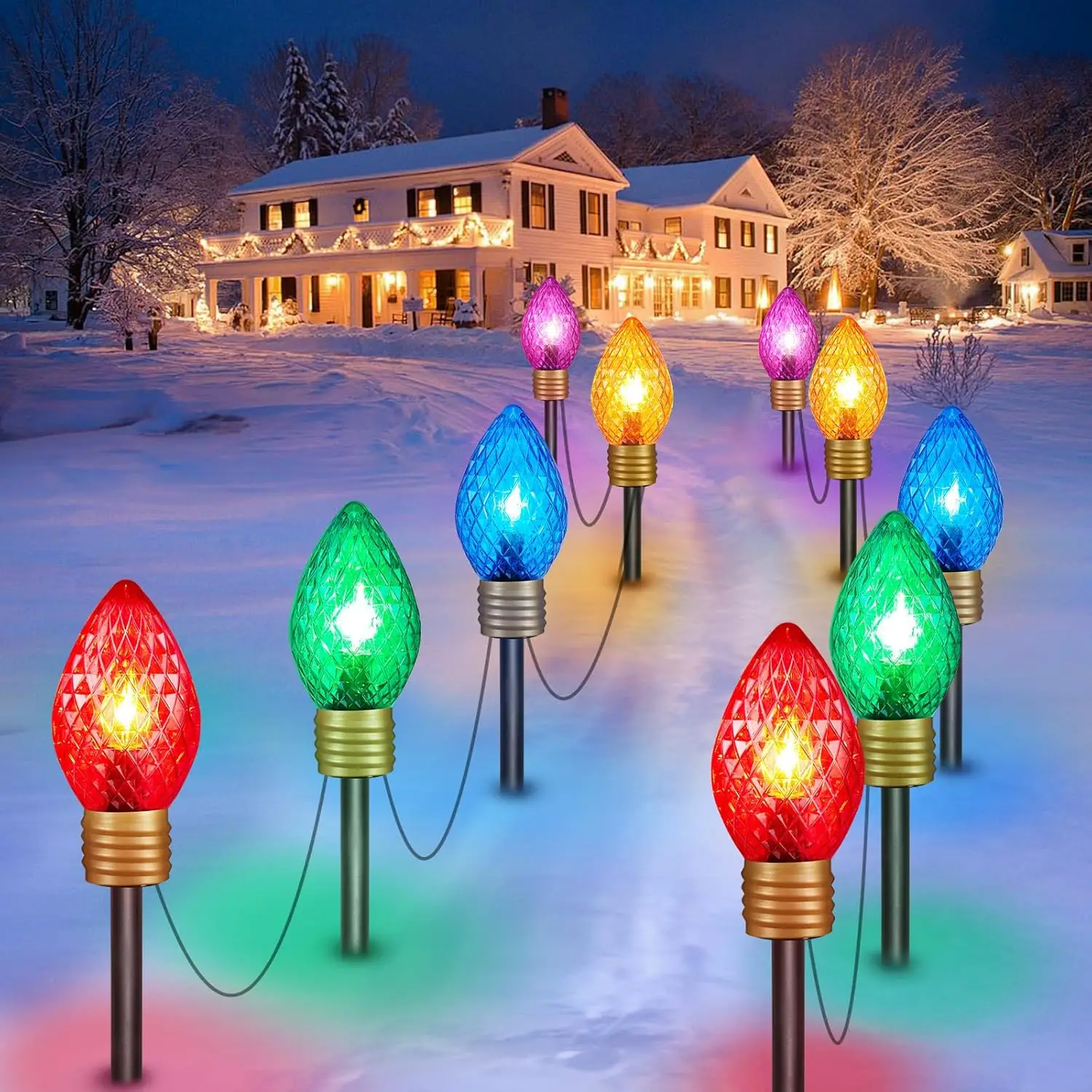 Strawberry Jumbo C9 Christmas Pathway Lights Outdoor -2 Pack Total 17 Feet 10 Led Jumbo C9 Pathway Lights, Colored Jumbo Light