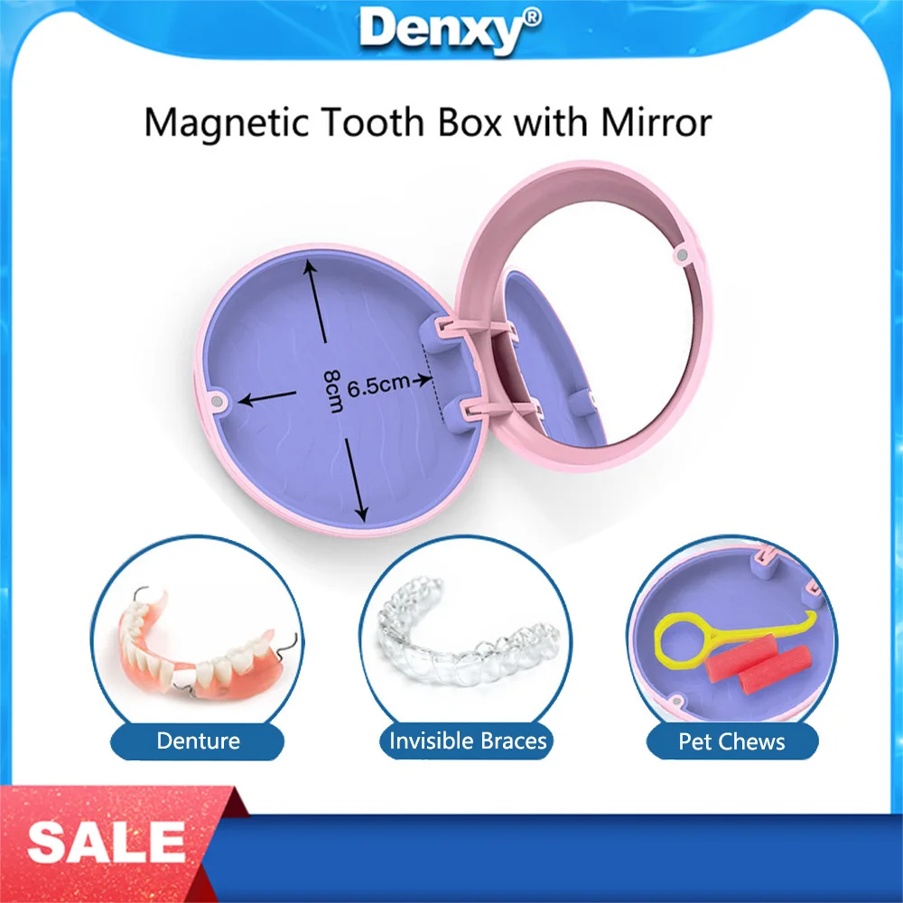 

DENXY 1pcs Dental Denture Storage Box with Mirror Invisible Braces Pet Chews Invisible Brace Remove Tool Oral Care Portable Boxs