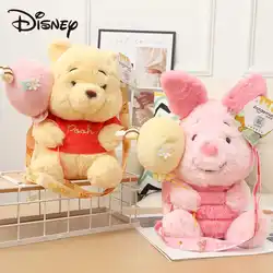 Disney Winnie Pooh Plush Toy Cute Cartoon Short Plush Doll Messenger Crossbody Bag Animal Winnie Bear Doll Birthday Gift Girl