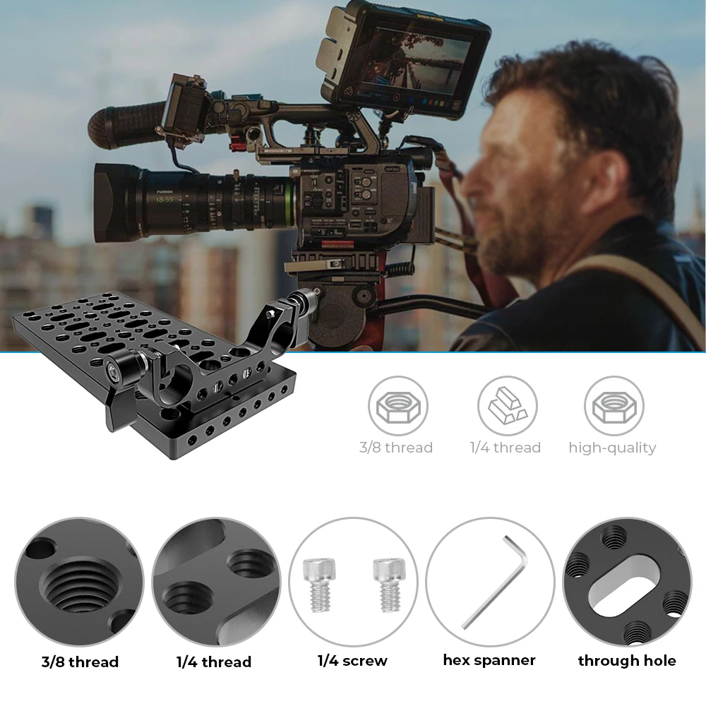 SZRIG Batteria Piastra per formaggio Piastra per tabellone con Railblock da 19 mm per accessori per fotocamera con divisore di potenza con montaggio a V Lock