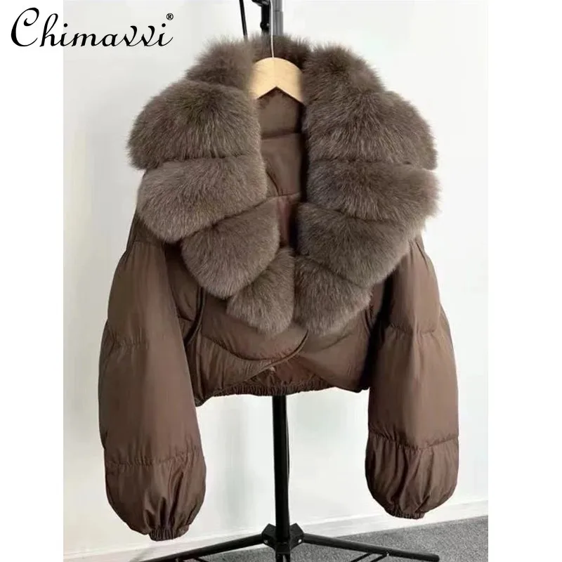 

Korean Style Women's Temperament Winter Warm Down Coats Fox Fur Collar Single-Breasted Versatile Thick Short Jackets for Women