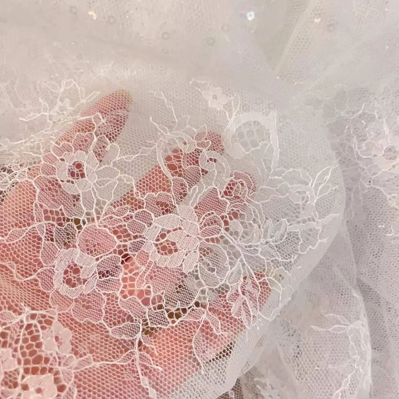 

1 метр.Французская кружевная ткань. Блестящая фата для свадебного платья невесты с блестками. Детские швейные аксессуары своими руками