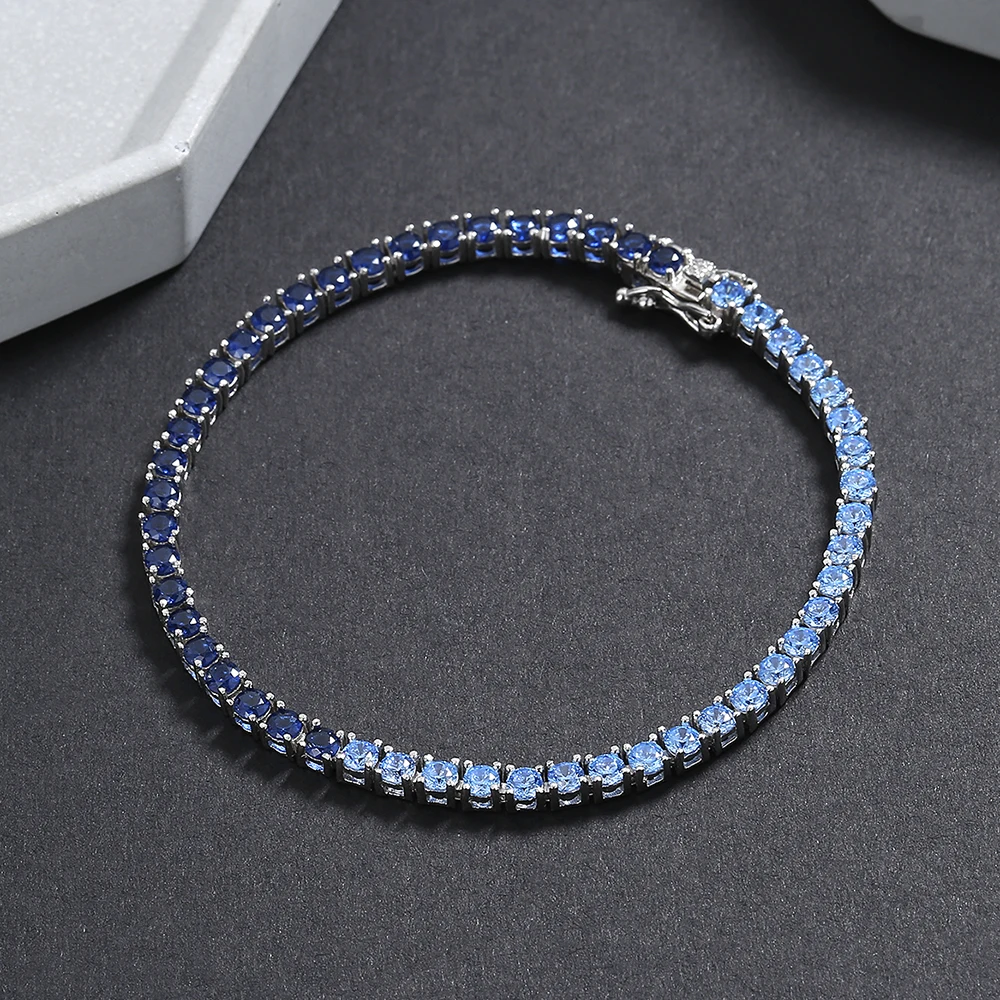 3mm Real 925 Silver Tennis Bracelet Montana Blue/Aquamarine/White Cubic Zircon Mix Color Fine Jewelry Chain