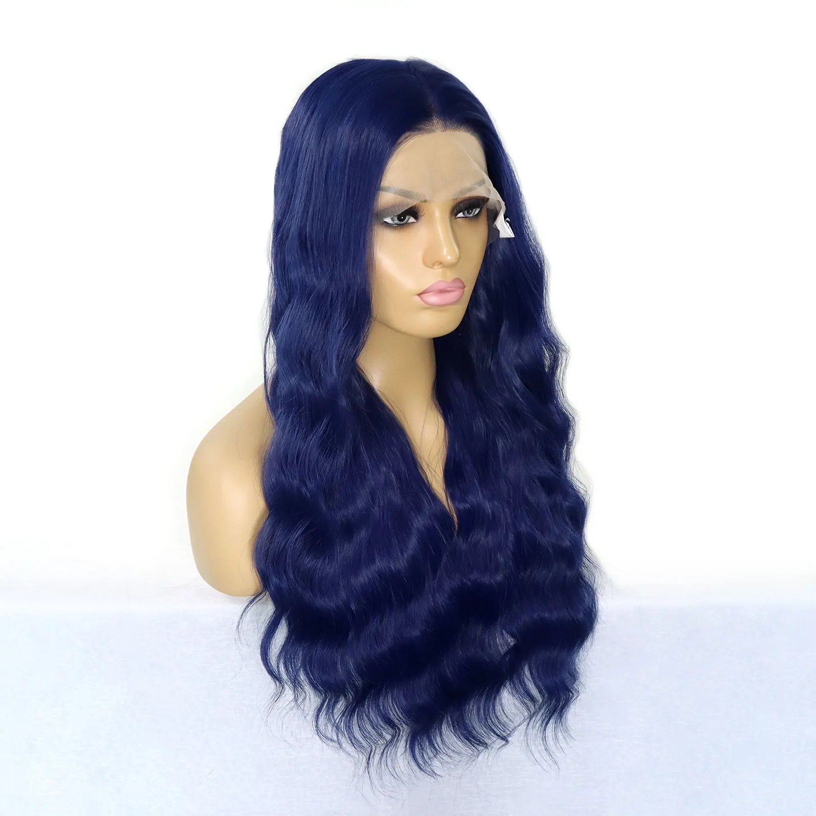 Blue Colored 13x3 Synthetic Hair Lace Front Wigs for Black Women Cosplay 26 Inch Long Water Wave Hair Lace Frontal Wig Daily Use