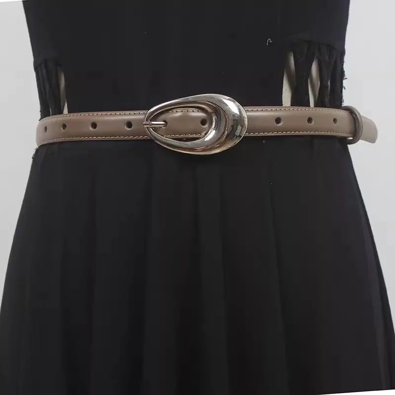 

Women's Runway Fashion Vintage Genuine Leather Cummerbunds Female Dress Corsets Waistband Belts Decoration Narrow Belt R1707