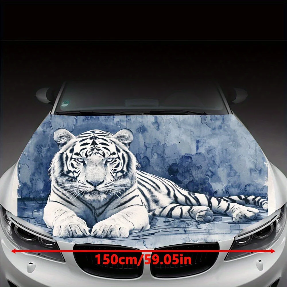 Blue ink lying tiger: the tranquil majesty of ink and water; car vinyl wraps, vinyl car hood graphics, vinyl engine decals that
