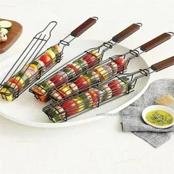 Camping Barbecue Grilling Basket Charcoal Grill Outdoors Grill Tools Portable Nonstick Roasting Meat Grill Rack BBQ Tools