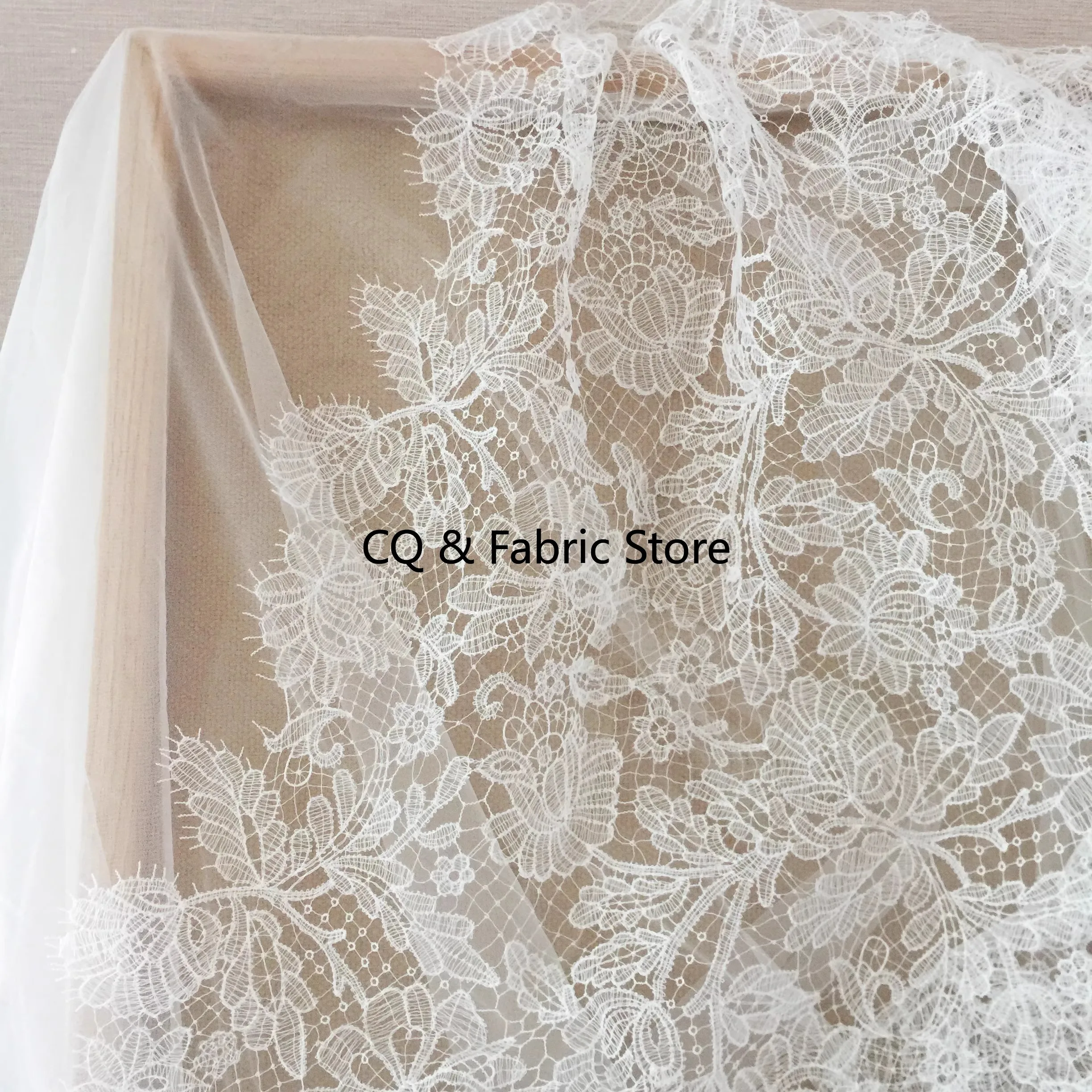 New Off White Embroidered Lace Fabric for European and American Wedding Evening Dress Lace Accessories Designer Fabric