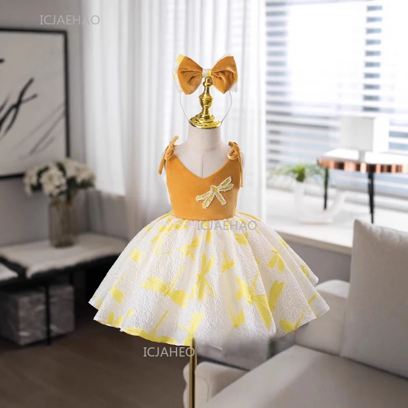 Party Dress for Girls Princess Birthday Costume White Piano Recital Host Pageant Performance Evening Gown Pageant Formal Dresses