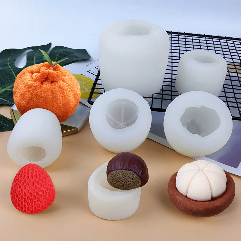 Orange Fruit Candle Mold DIY Strawberry Cake Decor Mold 3D Pumpkin Lemon Scented Candle Plaster Mold Soap Making Home Decor Gift
