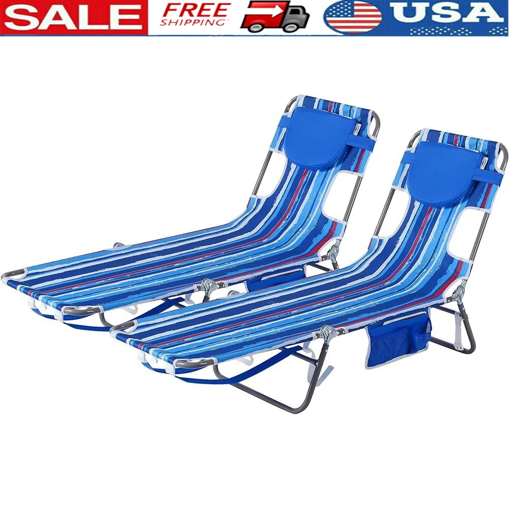 

Backpack Beach Lounge Chair Portable Reclining Folding Chair Outdoor Camping Tanning Chair Sun Lounger with Storage Pouches
