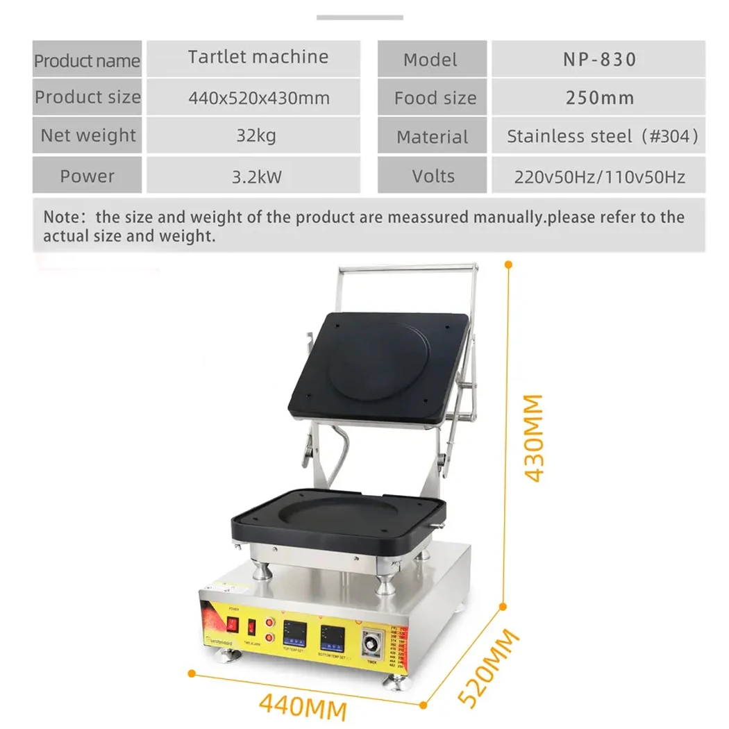 Model 830 110V 220v Electric Non-stick mini rectangle Egg Tart Shell Maker waffle cone bowl roaster Tartlet maker Machine