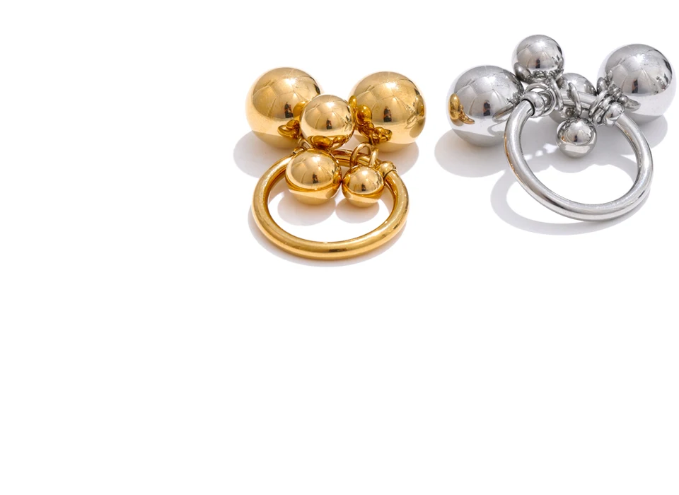 Yhpup # Edelstahl-Perlen, Kugel, handgefertigter Ring, rostfrei, 18 Karat PVD-beschichtet, personalisierter, trendiger Charm-Fingerschmuck 2025 – Detail 12