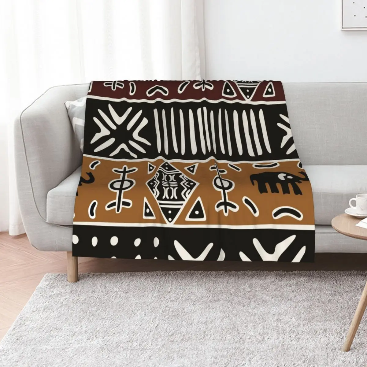 

African mud cloth with elephants Throw Blanket Camping Furrys Winter beds Flannel Fabric Blankets