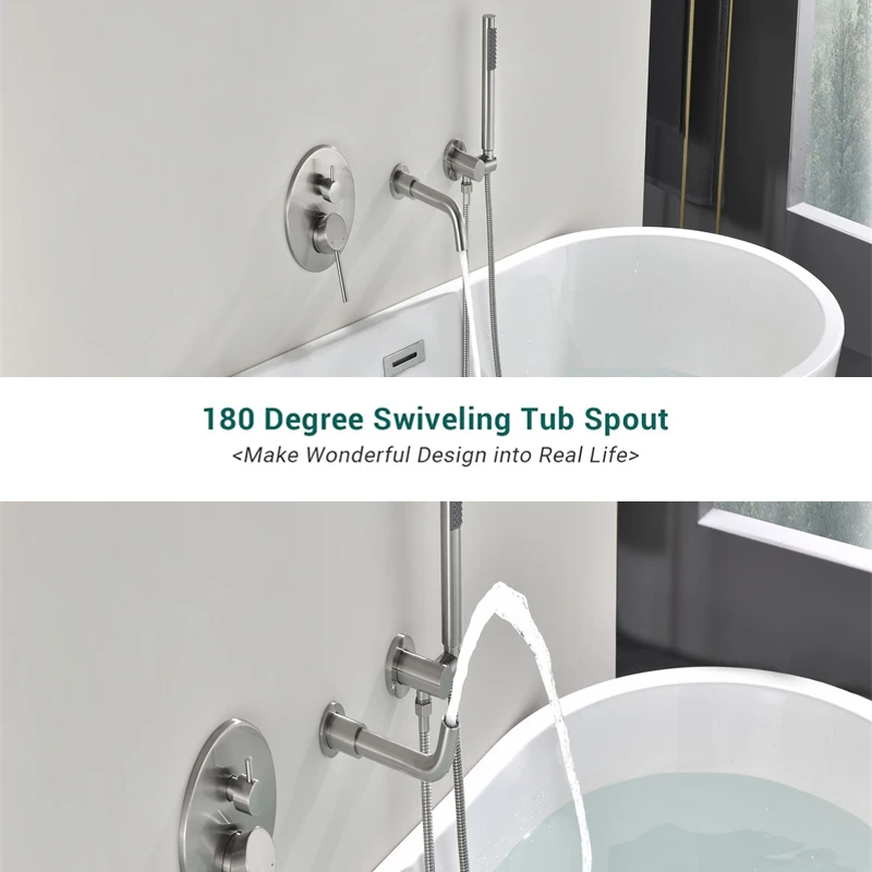High Quality Brushed Nickel Bathroom Waterfall Hot and Cold Bathtub Mixer Faucet Concealed Brass Bathroom System Installation