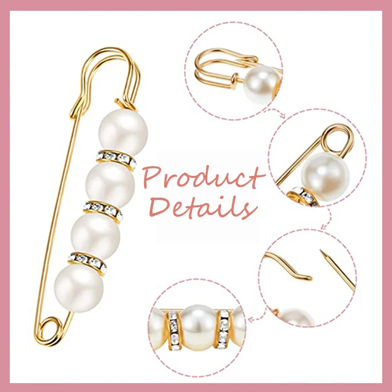 5pcs/lot Imitation Pearl Rhinestone Brooch Skirt Artifact Waist Pin Pants Scarf Fixed Safety Pin for Jewelry Clothing Accessorie