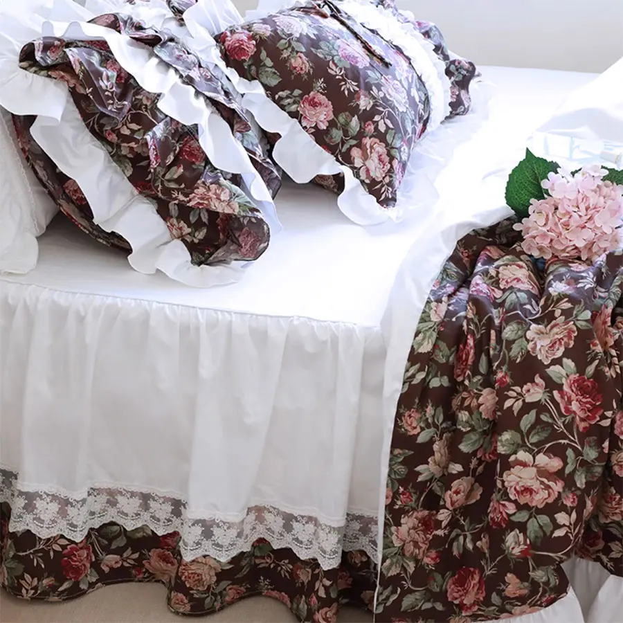 Romantic fairyfair ruffle floral bedding set girl,full queen king vintage cotton home textile bedspread pillow case quilt cover