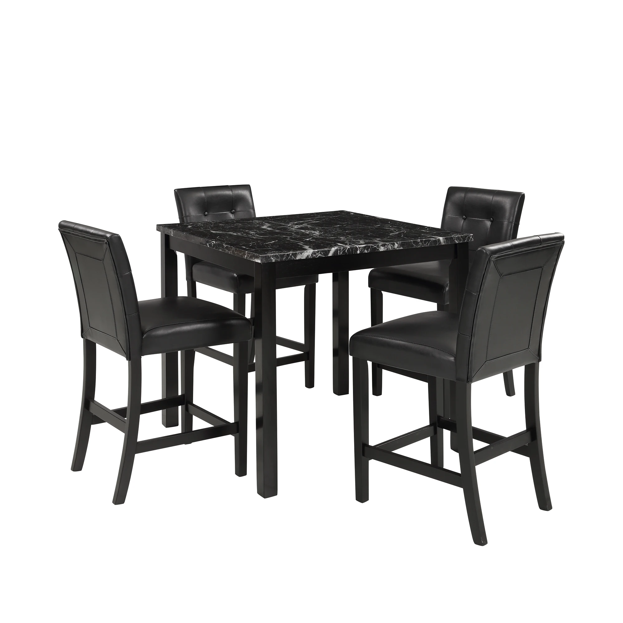 

5-Piece Kitchen Table Set Faux Marble Top Counter Height Dining Table Set with 4 PU Leather-Upholstered Chairs, Black