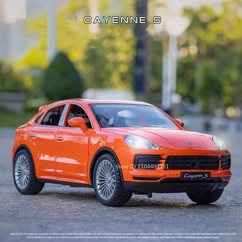 1:24 Cayenne S Lambo URUSของเล่นรุ่นDiecastรถ 6 ประตูเปิดเสียงแสงดึงกลับโลหะยานพาหนะสําหรับของขวัญวันเด็ก