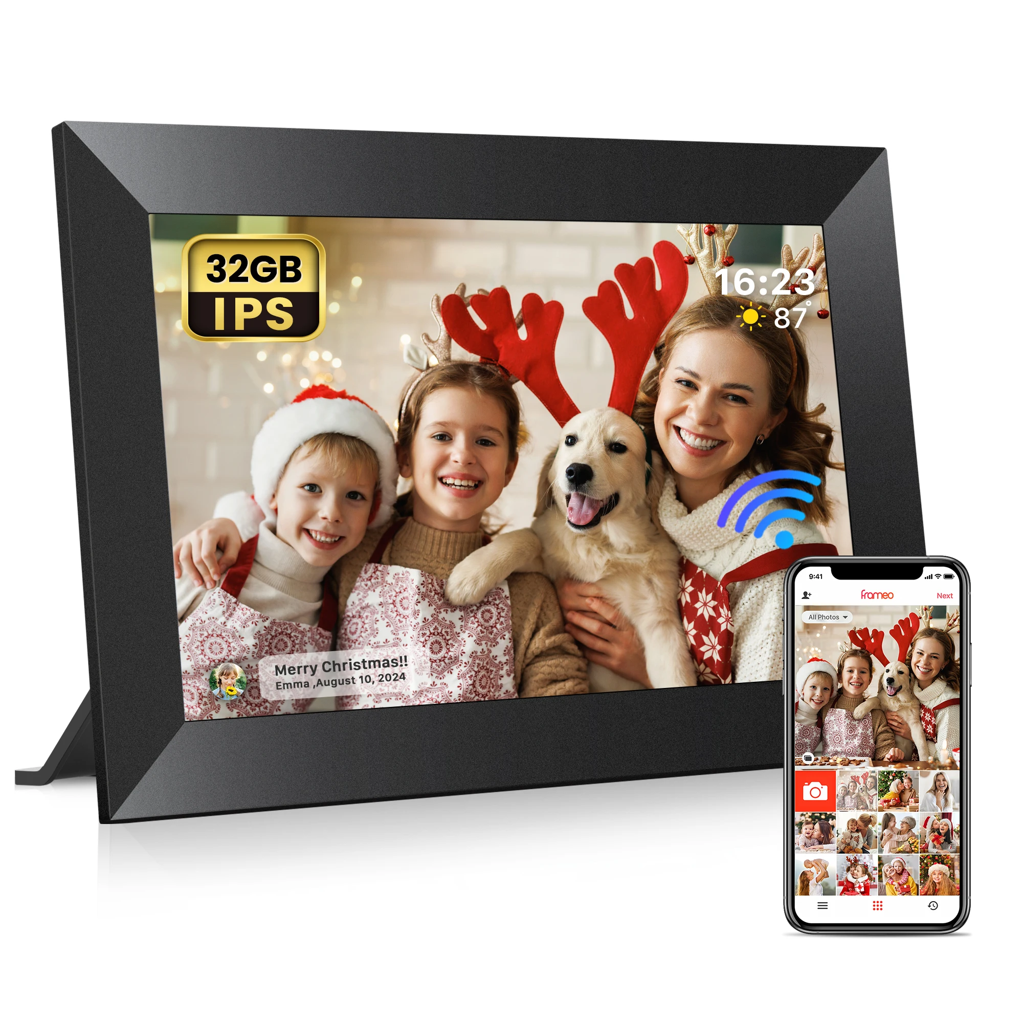 Frameo Nouveau cadre photo numérique 10,1 pouces 32 Go cadre photo numérique WiFi intelligent avec écran tactile HD 1280 x 800 IPS, compatible mural