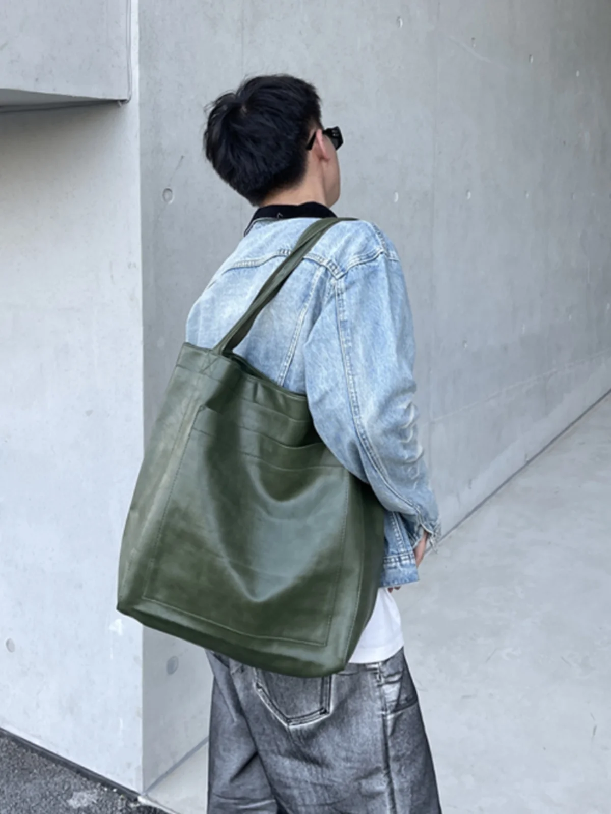 

Large Capaci Wax Leather oulder Tote Bag ex Commuter Busin High End Neutral Sle Korean Faion Soft Handbag