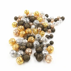 4/6/8/10mm Hollow Ball Flower Beads Metal Charms Bronze /Gold Color /Silver Filigree Spacer For Jewelry Making