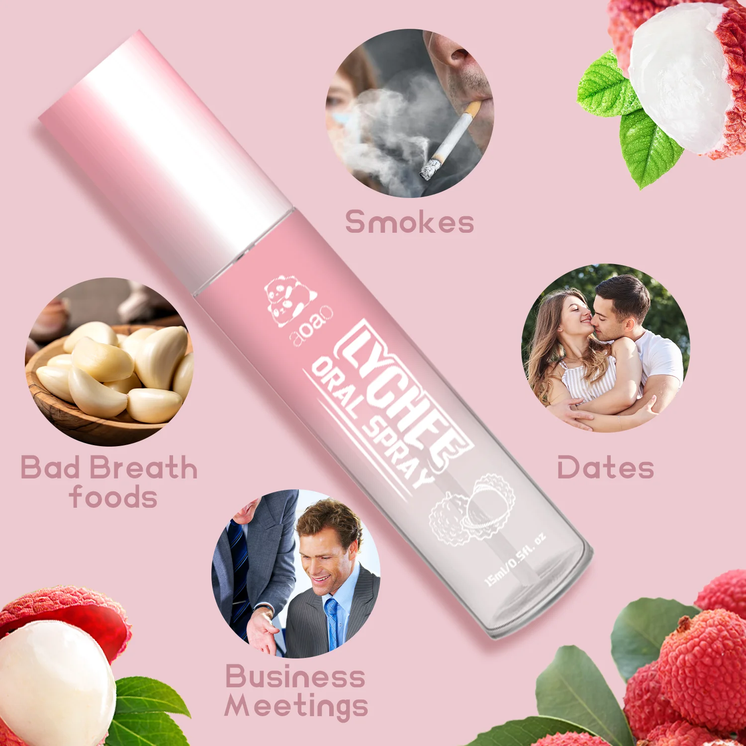 Portable lychee oral spray – alcohol-free, long-lasting fresh breath, perfect for travel and parties