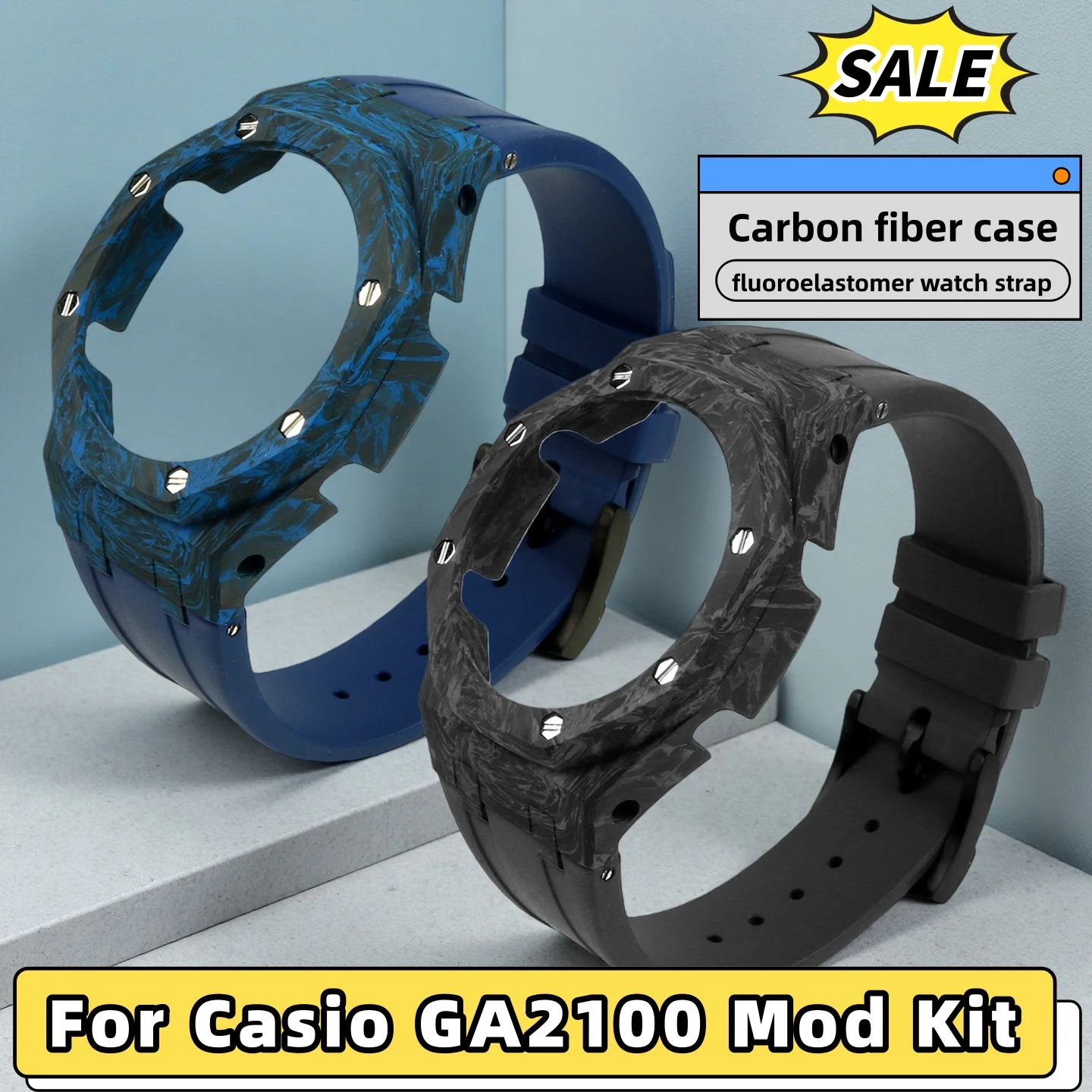 

Модифицированный корпус из углеродного волокна для Casio GA-2100 GA2110, легкий корпус для часов, ремешок FKM, комплект для модификации Casioak GA-B2100.