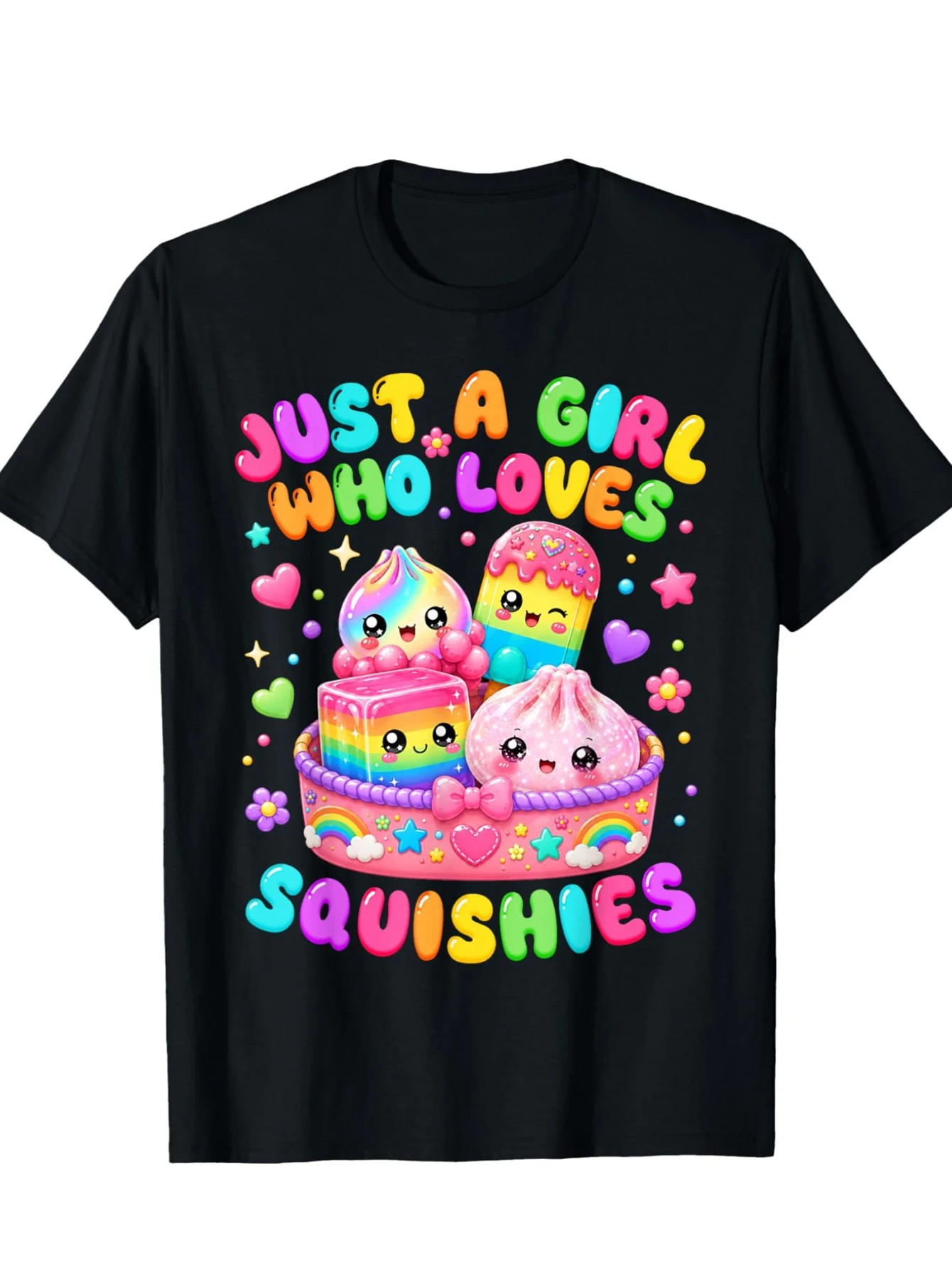 Just a Girl Who Loves Squishies T-Shirt - Kawaii Dumpling Print Short Sleeve Tee, Loose Fit Breathable Round Neck Shirt Suitable for Casual Wear,, Everyday Outfits - Machine Washable Apparel